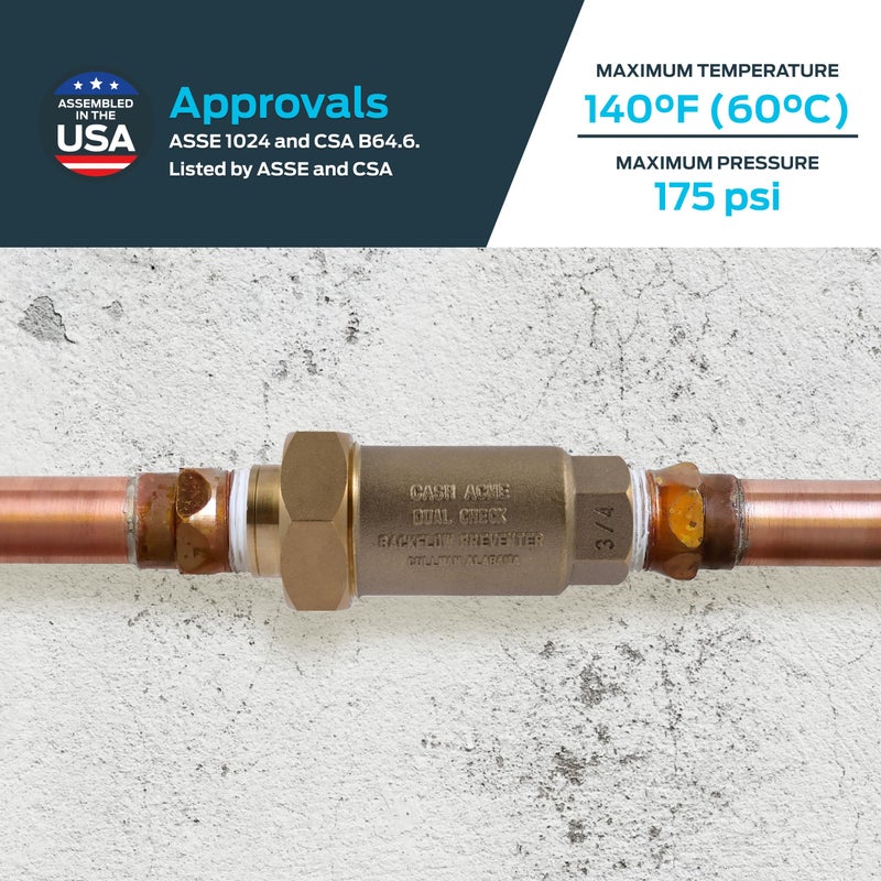 Cash Acme 3/4 Inch BF1 Dual Check Valve with Female Unions, Brass Plumbing Fitting, BF13434 - Image 4